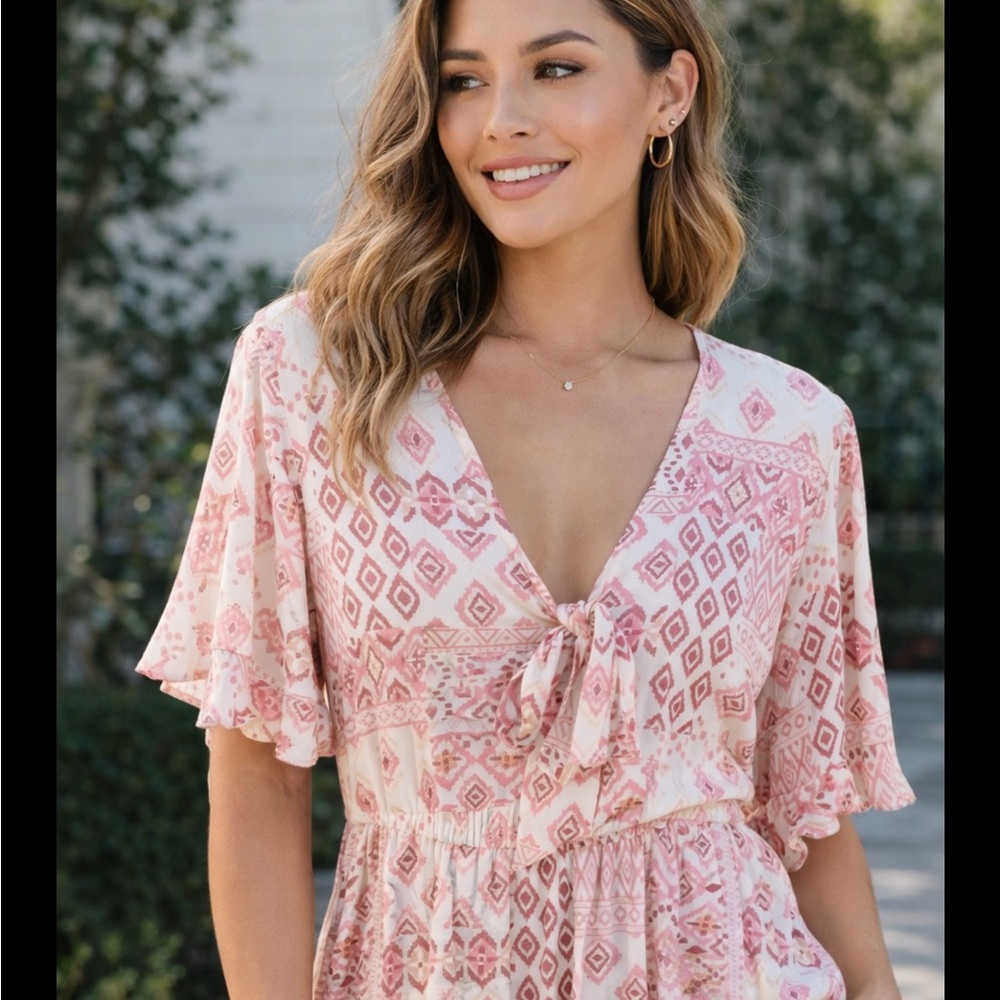 Coco + Carmen Pink Patterned Blouse